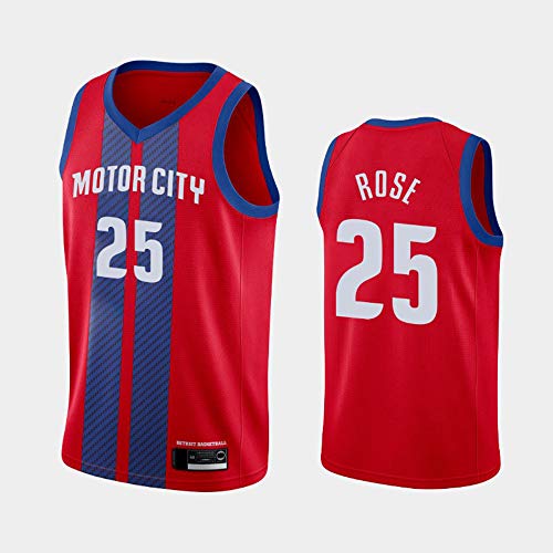 HS-XP Jerseys De Baloncesto para Hombres, Pistons De Detroit # 25 Derrick Ros NBA Casual Sports Camisetas Basketball Chaleco Suelto Tops Sin Mangas,Rojo,XXL(185~190cm)