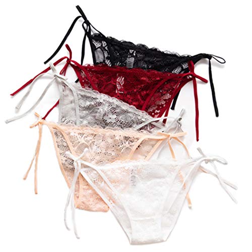 HTRUIYATY Bragas Encaje Mujer Sexy Cintura Baja Correas Laterales Ajustables Bikini Braguitas Comodas (Multicolor)