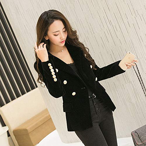 Huaheng Mujer Terciopelo Blazer Delgado Manga Larga OL Trabajo Formal Traje Otoño Chaqueta - Negro, 2XL