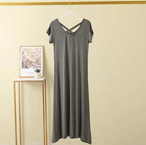 HUANSUN Camisones de algodón sin Espalda Vestido Largo de Manga Corta para Mujer Ropa Casual para el hogar camisón Modal cómodo camisón Femenino, Gris, Talla única