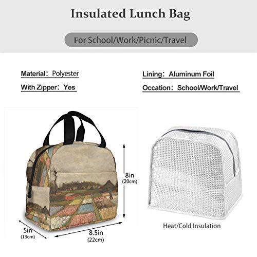 huatongxin Niños Niñas Bolsa de almuerzo de neopreno con aislamiento Bulb Fields Tote Handbag Lonchera Contenedor de alimentos Bolsa cálida para la oficina de trabajo de la escuela
