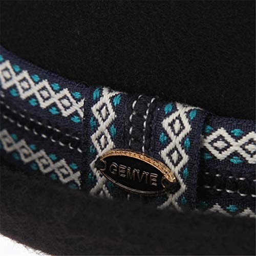 HUEHKHAD 100% lana fieltro triturable hombres mujeres Porkpie sombrero Fedora ala curva Otoño Invierno Pork Pie sombrero A 56-58cm(Adjustable)
