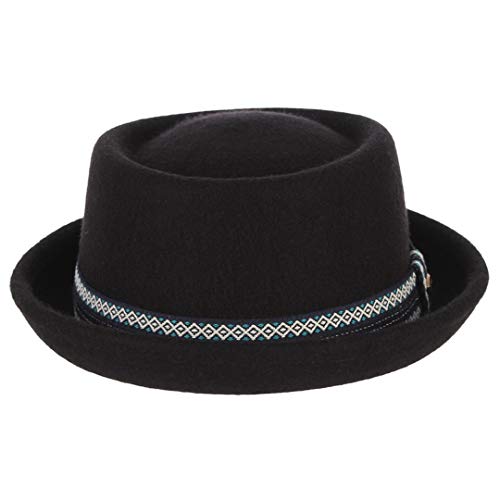 HUEHKHAD 100% lana fieltro triturable hombres mujeres Porkpie sombrero Fedora ala curva Otoño Invierno Pork Pie sombrero A 56-58cm(Adjustable)