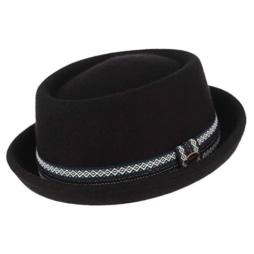 HUEHKHAD 100% lana fieltro triturable hombres mujeres Porkpie sombrero Fedora ala curva Otoño Invierno Pork Pie sombrero A 56-58cm(Adjustable)