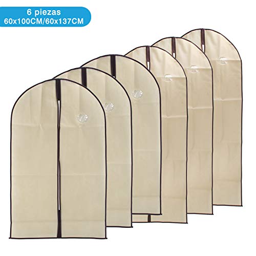 HUSL Fundas de Ropa con Cremallera 6 Piezas, Bolsa Tela de No-Wonven Cubiertas Protectora de Ropa Transpirables, Fundas de Ropa Antipolvo y Lavable para Vestidos,Trajes, Abrigos De Chaquetas Ropa