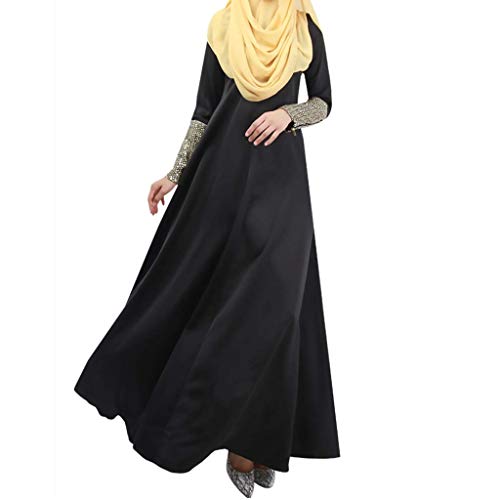 HX fashion Mujer Musulmanes Kaftan Vestido De Las Señoras Princesa Árabe Tamaños Cómodos Beduino Árabe Vestir Prendas De Vestir De Tela Musulmanes (Color : Schwarz, One Size : L)