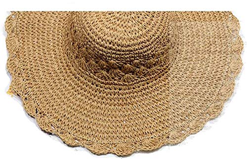 HX fashion Sombrero De Playa para Mujer 2018 Nuevo Sombrero De Paja Basic con Encaje Ondul