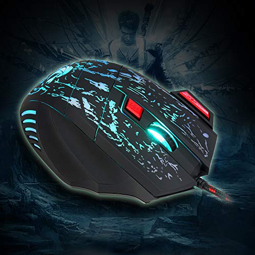 HXSJ J50 Teclado para Juegos de una Mano 35 Teclas Retroiluminación LED + Ratón para Juegos con Cable con luz de respiración 5500 dpi Combo de 7 Botones de Teclado y ratón