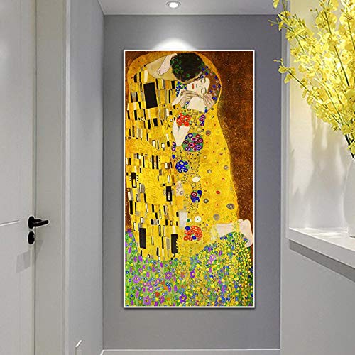 HYFBH Impresión en Lienzo Carteles artísticos Gustav Klimt El Beso Pinturas al óleo clásicas Arte Famoso Cuadro en Lienzo de Pared Decoración para el hogar 80x160cm (32x63in) Sin Marco