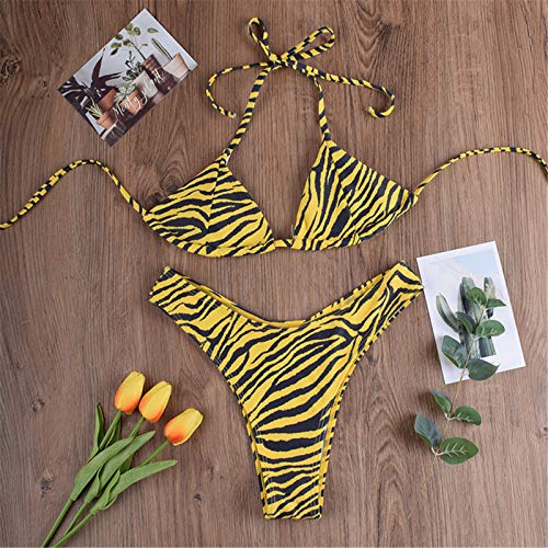 I3CKIZCE Conjunto Bikini para Mujer Push up con Relleno Patrón de Tigre Bikini Acolchado con Tirantes Bikini Tanga Brasileño (Estilo2, M)
