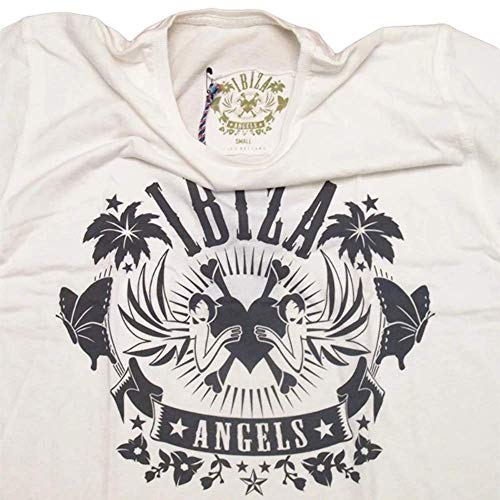 Ibiza Angels Camiseta Hombre con Logo Clásico - Crema, M - Medium