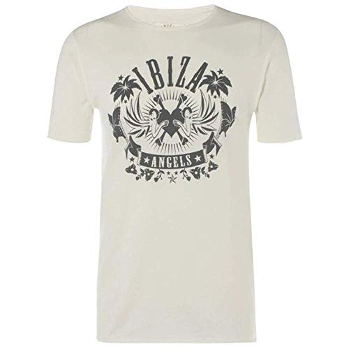 Ibiza Angels Camiseta Hombre con Logo Clásico - Crema, S - Small