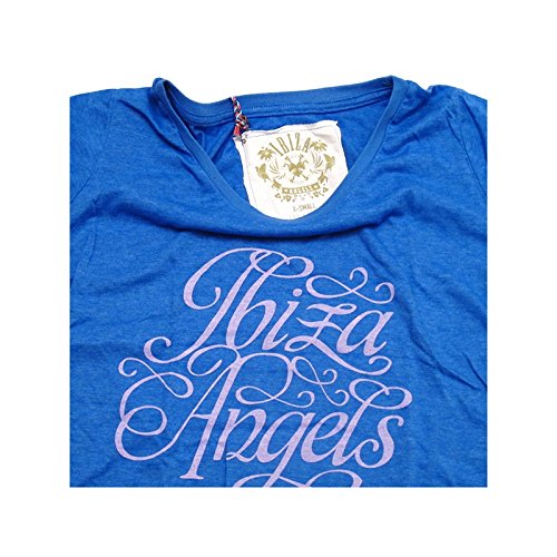 Ibiza Angels Camiseta Mujer Escritura - Azul Marga, L - Large