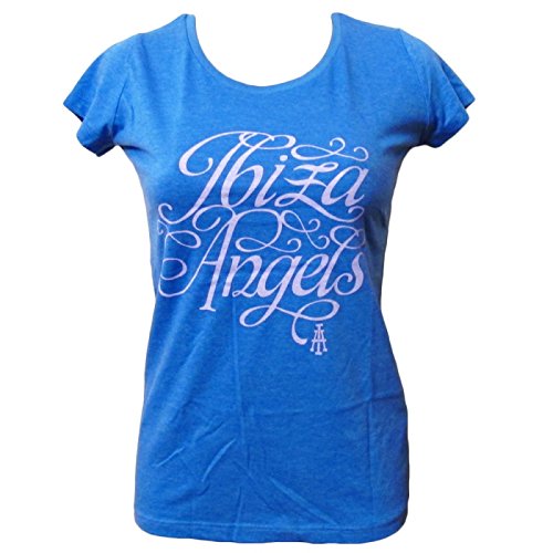 Ibiza Angels Camiseta Mujer Escritura - Azul Marga, L - Large