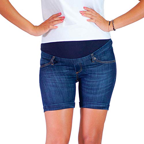 Ibiza - Pantalones Cortos de Maternidad Elásticos y Cómodos, Lavado de Lujo, Pantalones Cortos de Embarazo - Made in Italy (40, Denim)