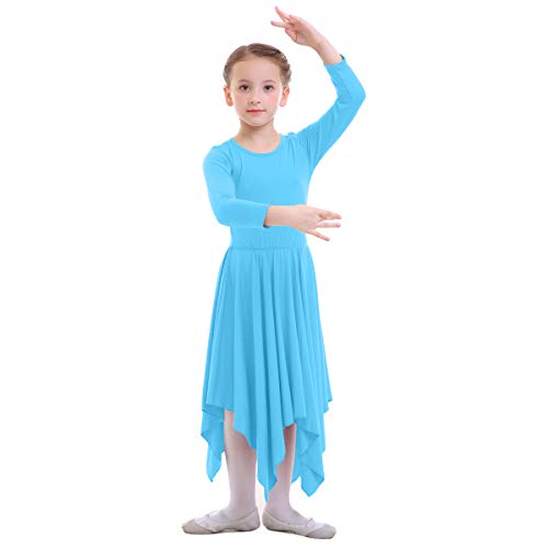 IBTOM CASTLE Danza Vestido de Ballet Flamenco Maillot Adulto con Falda Larga para Mujer Niñas Chica Disfraz Bailarina Niña Azul 3-4 Años