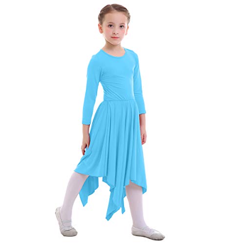 IBTOM CASTLE Danza Vestido de Ballet Flamenco Maillot Adulto con Falda Larga para Mujer Niñas Chica Disfraz Bailarina Niña Azul 3-4 Años