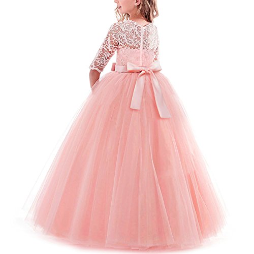 IBTOM CASTLE Vestido de niña de Flores para la Boda Princesa Largo Gala Encaje De Ceremonia Vestidos de Dama De Honor Fiesta 8-9 Años