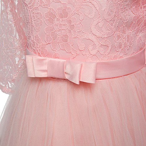 IBTOM CASTLE Vestido de niña de Flores para la Boda Princesa Largo Gala Encaje De Ceremonia Vestidos de Dama De Honor Fiesta 8-9 Años