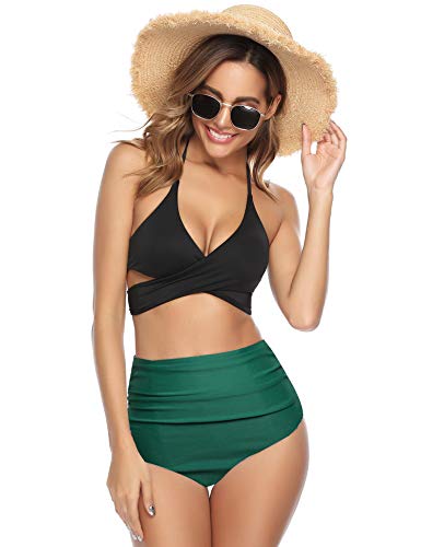 iClosam Bikini Mujer Push Up Cintura Alta,Traje de Baño Punto de Onda,Ropa de Baño con Relleno Sexy y Elegante 2 Piezas para Playa Natacion Piscina