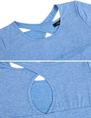 iClosam Camiseta de Manga Corta para Mujer Tops de Yoga Ropa Deportiva Correr Entrenamiento Camiseta Blusa túnica S-XXL (Azul 1, M)