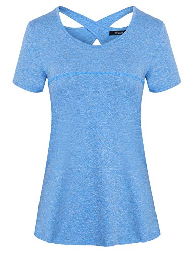 iClosam Camiseta de Manga Corta para Mujer Tops de Yoga Ropa Deportiva Correr Entrenamiento Camiseta Blusa túnica S-XXL (Azul 1, M)