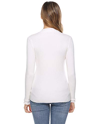 iClosam Camiseta Manga Larga Mujer Slim Fit Suelto Deportiva Casual Primavera Cuello Pullover Tops Elegantes Blusas Jersey Punto Suelto Top (Blanco, XXL)