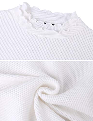 iClosam Camiseta Manga Larga Mujer Slim Fit Suelto Deportiva Casual Primavera Cuello Pullover Tops Elegantes Blusas Jersey Punto Suelto Top (Blanco, XXL)