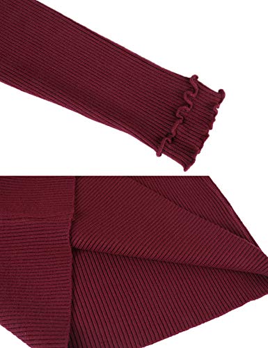 iClosam Camiseta Manga Larga Mujer Slim Fit Suelto Deportiva Casual Primavera Cuello Pullover Tops Elegantes Blusas Jersey Punto Suelto Top (Vino Tinto, XXL)