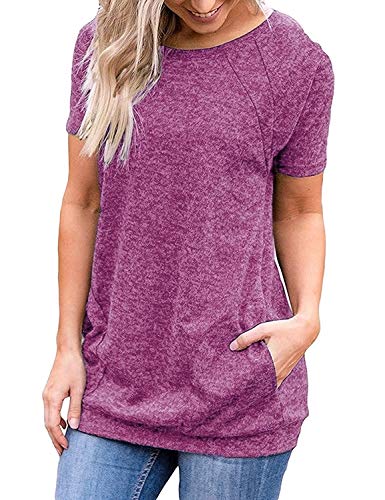 iClosam Camiseta para Mujer Verano con Cuello Redondo Túnica Loose Fit Top con Bolsillos Laterales S-XXL