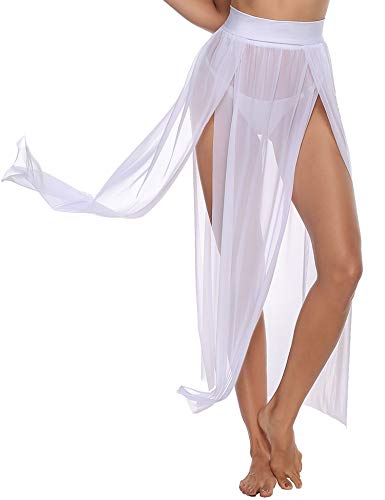 iClosam Mujer Playa de Gasa Bikini Cubierta de Traje de Baño de Colmena Vestido de Verano Pareos y Ropa de Playa Transparente (blanco1, Talla única)