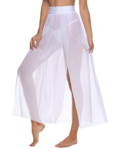 iClosam Mujer Playa de Gasa Bikini Cubierta de Traje de Baño de Colmena Vestido de Verano Pareos y Ropa de Playa Transparente (blanco1, Talla única)