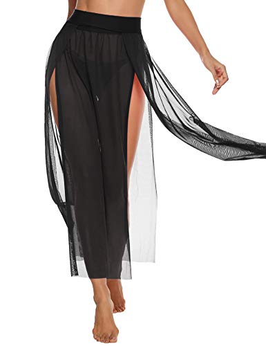 iClosam Mujer Playa de Gasa Bikini Cubierta de Traje de Baño de Colmena Vestido de Verano Pareos y Ropa de Playa Transparente (nero2, Talla única)