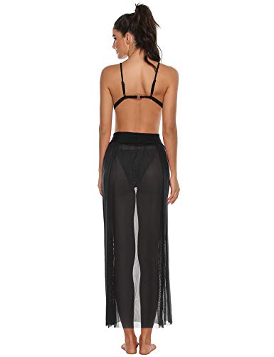 iClosam Mujer Playa de Gasa Bikini Cubierta de Traje de Baño de Colmena Vestido de Verano Pareos y Ropa de Playa Transparente (nero2, Talla única)