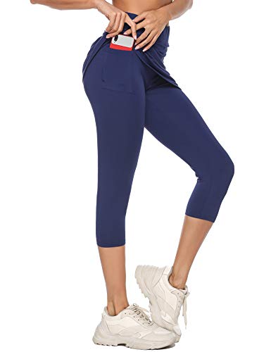 iClosam Pantalones de Falda de Tenis y Golf para Mujer Falda Deportivo con Bolsillos Tela Elástica（XL,Azul）