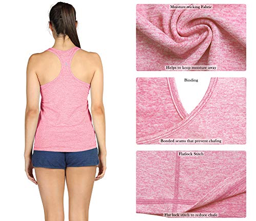 icyzone Camiseta de Fitness Deportiva de Tirantes para Mujer, Pack de 3 (L, Carboncillo/Jam/Rosado)