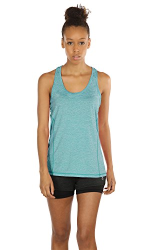 icyzone Camiseta de Fitness Deportiva de Tirantes para Mujer, Pack de 3 (M, Negro/Granito/Verde)