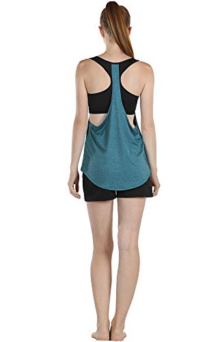 icyzone - Camiseta de tirantes para mujer con sujetador, 2 en 1, para yoga, deporte, fitness y gimnasio, Todo el año, Mujer, color azul, tamaño S