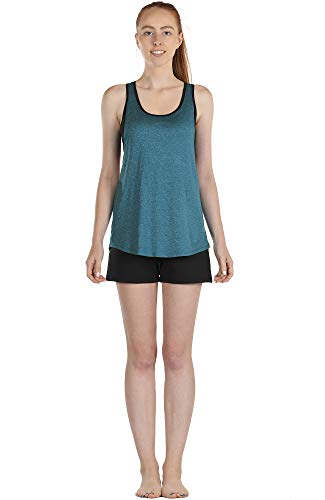icyzone - Camiseta de tirantes para mujer con sujetador, 2 en 1, para yoga, deporte, fitness y gimnasio, Todo el año, Mujer, color azul, tamaño S