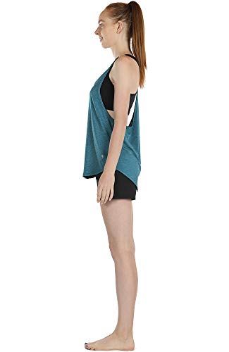 icyzone - Camiseta de tirantes para mujer con sujetador, 2 en 1, para yoga, deporte, fitness y gimnasio, Todo el año, Mujer, color azul, tamaño S