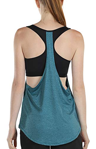 icyzone - Camiseta de tirantes para mujer con sujetador, 2 en 1, para yoga, deporte, fitness y gimnasio, Todo el año, Mujer, color azul, tamaño S