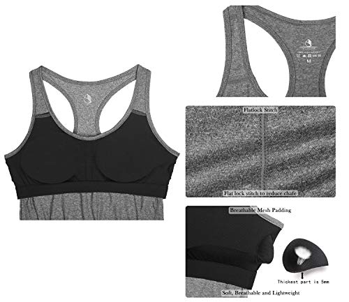 icyzone Camiseta de tirantes para mujer con sujetador – Yoga Gym Camisetas Racerback Fitness Top gris oscuro XL