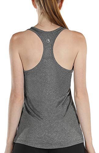 icyzone Camiseta de tirantes para mujer con sujetador – Yoga Gym Camisetas Racerback Fitness Top gris oscuro XL