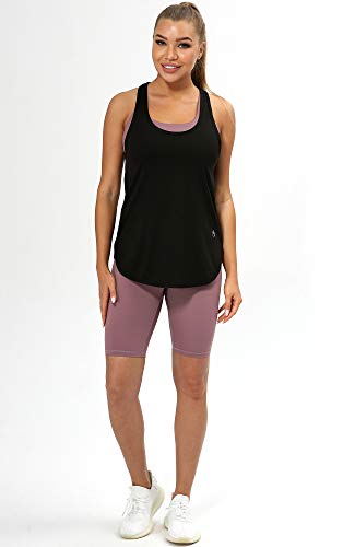icyzone Camiseta sin Mangas de Fitness para Mujer Chaleco Deportivo, Pack de 2 (M, Negro/Lavanda)