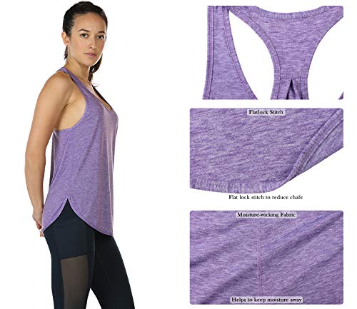 icyzone Camiseta sin Mangas de Fitness para Mujer Chaleco Deportivo, Pack de 2 (M, Negro/Lavanda)