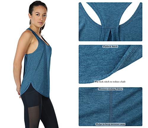 icyzone Camiseta sin Mangas de Fitness para Mujer Chaleco Deportivo, Pack de 2 (XL, Negro/Mezclilla)