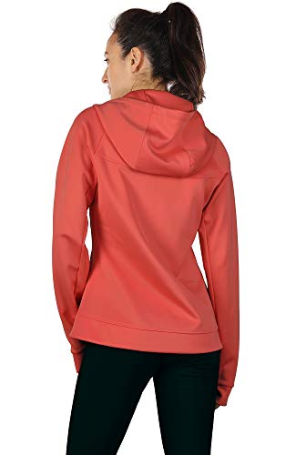 icyzone Chaqueta deportiva para mujer con cremallera, chaqueta de entrenamiento con capucha, sudadera de manga larga para el invierno Coral rojo. L