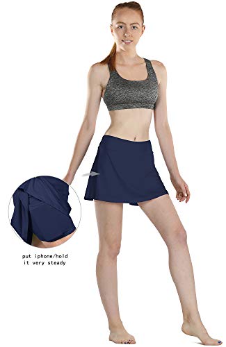 icyzone Falda corta de tenis para mujer, línea A, cintura alta, para golf, tenis azul marino S