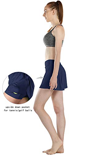 icyzone Falda corta de tenis para mujer, línea A, cintura alta, para golf, tenis azul marino S
