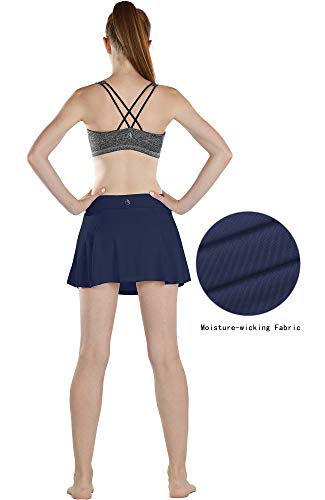 icyzone Falda corta de tenis para mujer, línea A, cintura alta, para golf, tenis azul marino S